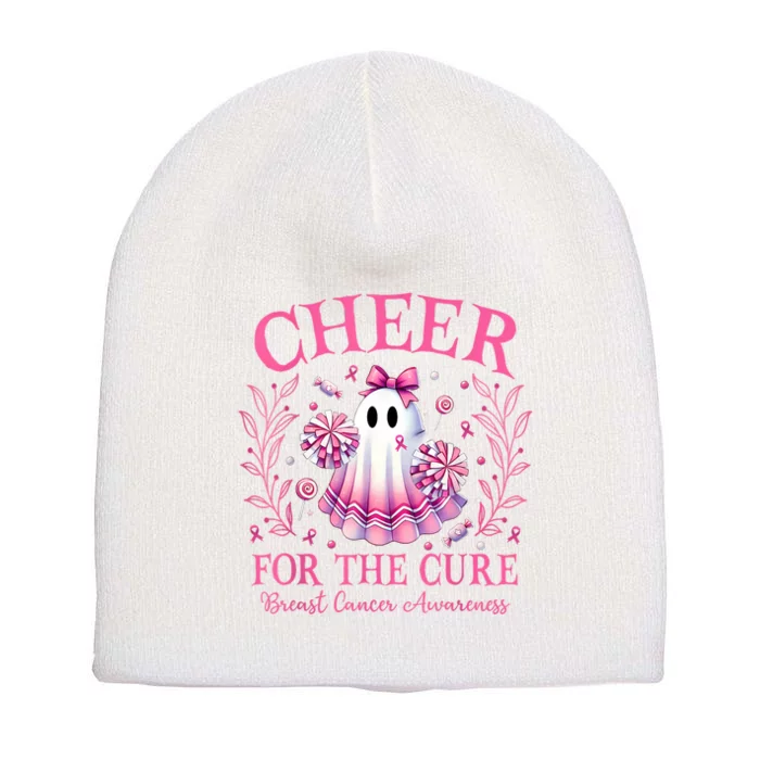 Cheer For Ghost Breast Cancer Awareness Halloween Ghost Short Acrylic Beanie