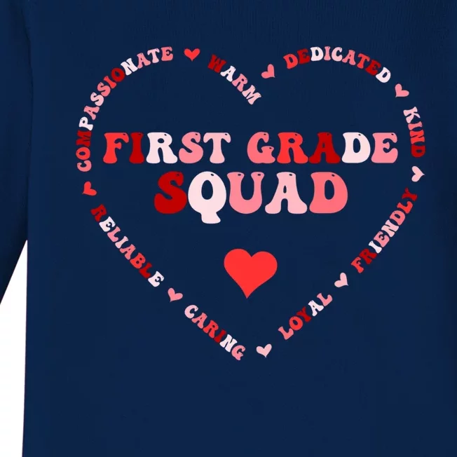 Cute First Grade Squad Valentines Day Heart Great Gift Baby Long Sleeve Bodysuit