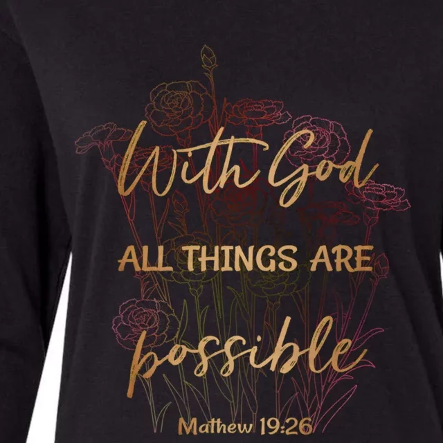 Christian Funny Gift With God All Things Possible Womens Cotton Relaxed Long Sleeve T-Shirt