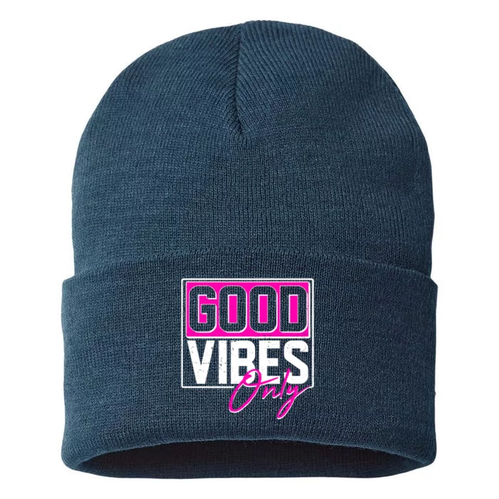 Cool Funny Good Vibes Only Sustainable Knit Beanie