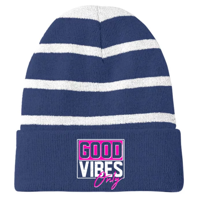 Cool Funny Good Vibes Only Striped Beanie with Solid Band