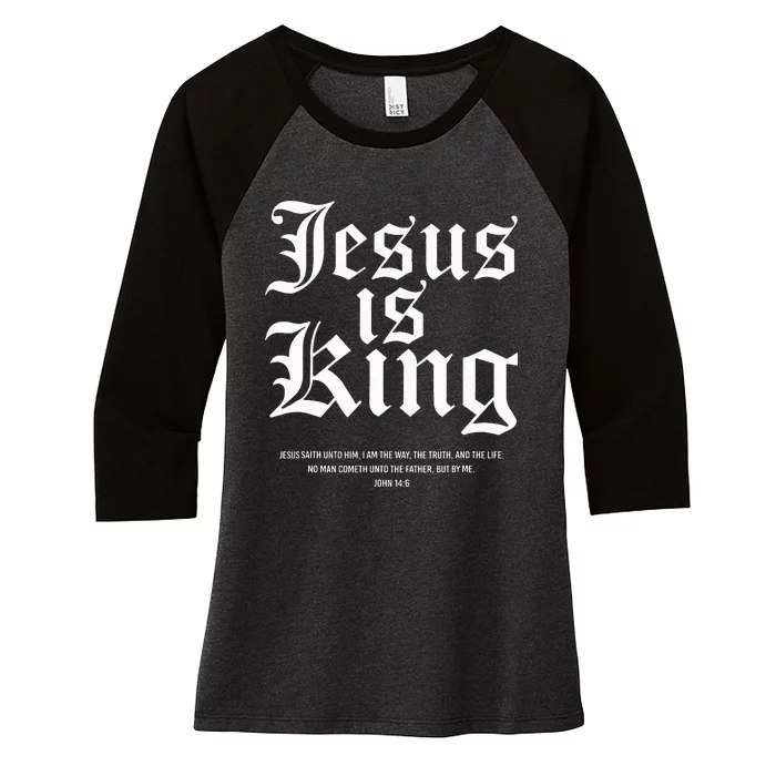 Christian Faith Gifts Jesus Is King Collection Women's Tri-Blend 3/4-Sleeve Raglan Shirt