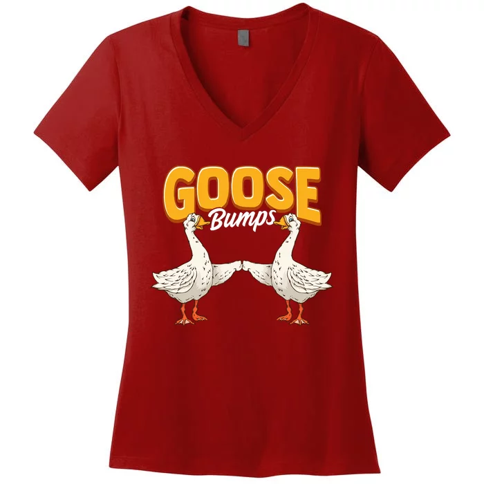 Cute & Funny Goose Bumps Goosebumps Animal Pun Women's V-Neck T-Shirt