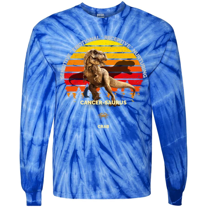 Cancergreat Funny Giftaurus Zodiac Cancer (Jun 21 Great Gift Jul 22) Crab Dinosa Tie-Dye Long Sleeve Shirt