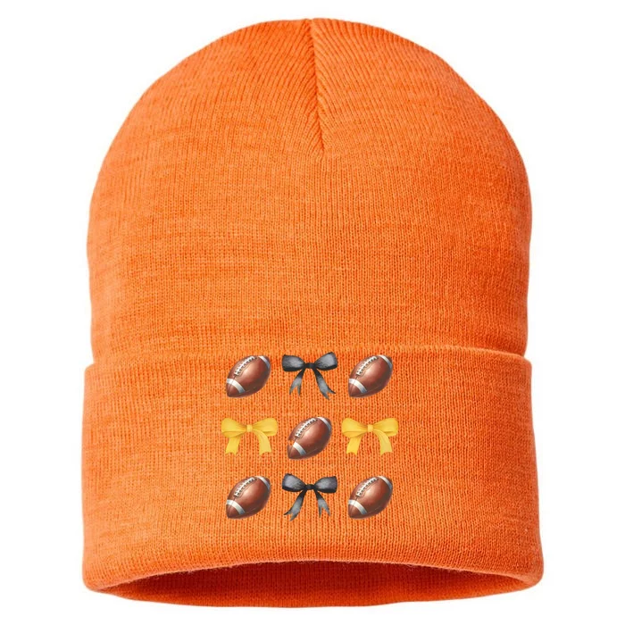 Coquette Football Game Day Game Lover Sustainable Knit Beanie