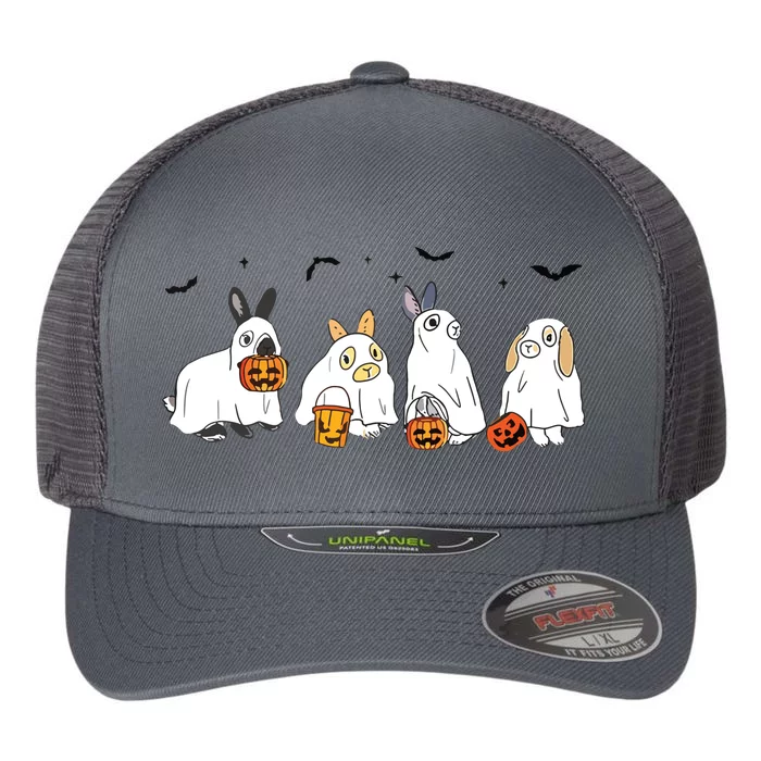 Cute Fall Ghost Bunny Rabbit Halloween Costume Spooky Season Flexfit Unipanel Trucker Cap