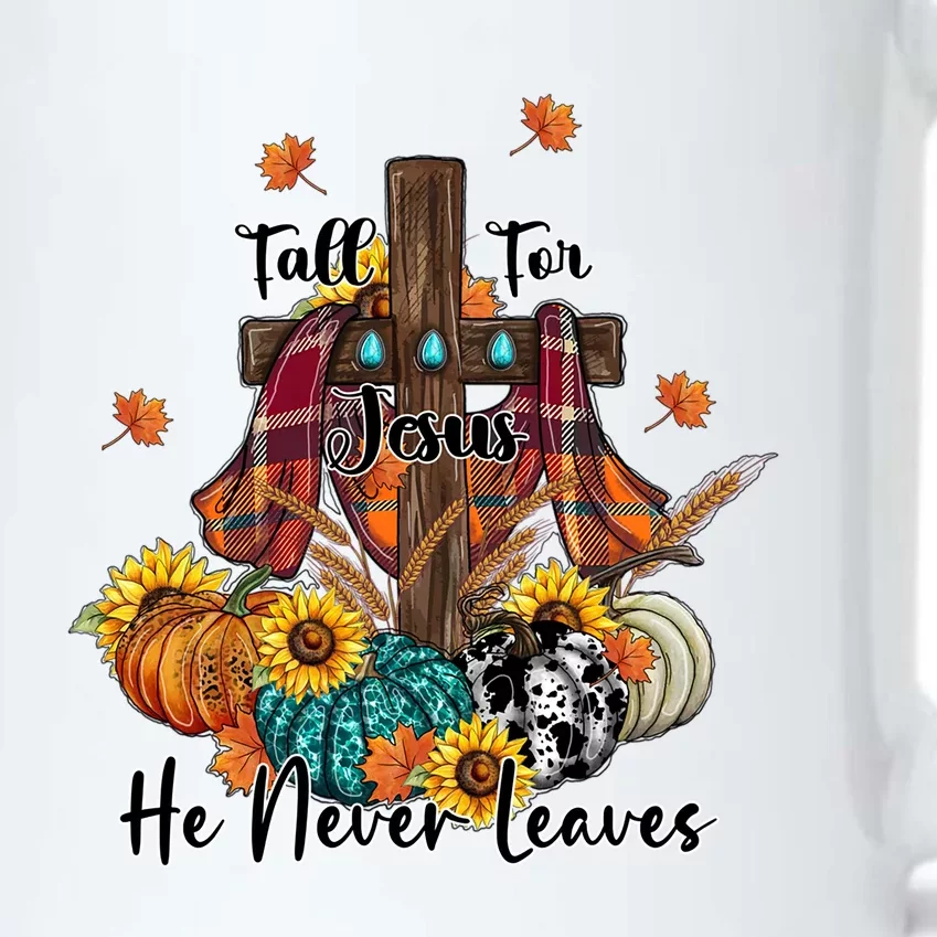 Cute Fall Graphic Meaningful Gift Jesus Never Leaves Leopard Pumpkin Gift Black Color Changing Mug