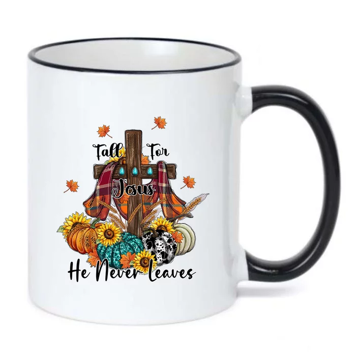 Cute Fall Graphic Meaningful Gift Jesus Never Leaves Leopard Pumpkin Gift Black Color Changing Mug