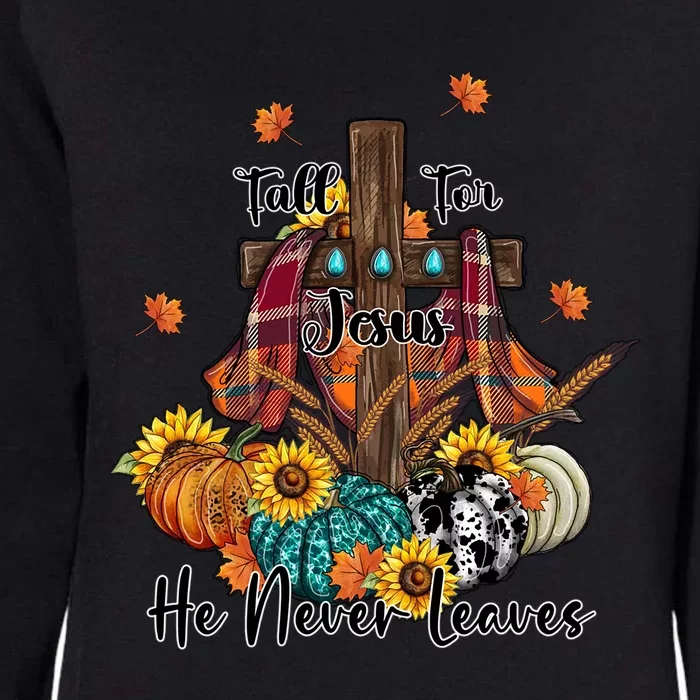 Cute Fall Graphic Meaningful Gift Jesus Never Leaves Leopard Pumpkin Gift Womens California Wash Sweatshirt