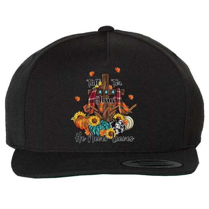 Cute Fall Graphic Meaningful Gift Jesus Never Leaves Leopard Pumpkin Gift Wool Snapback Cap