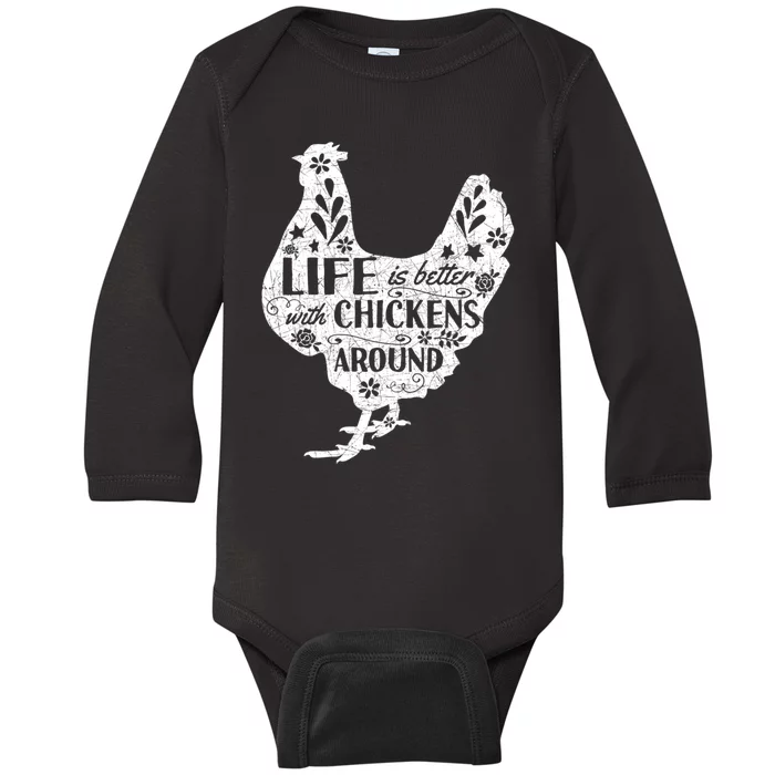 Cute Farmer Gift Idea Vintage Chicken Gift Baby Long Sleeve Bodysuit