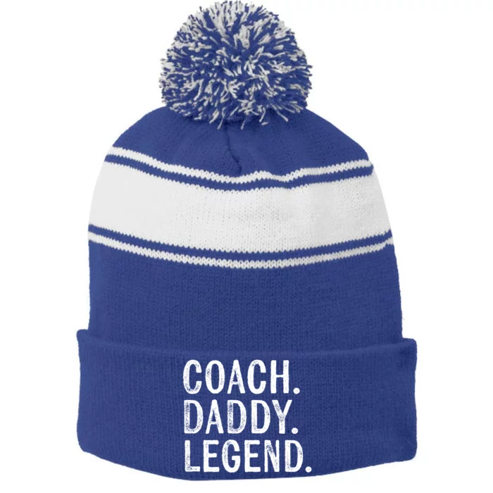 Coaching Funny Gift Coach Daddy Legend Fathers Day Dad Funny Gift Stripe Pom Pom Beanie