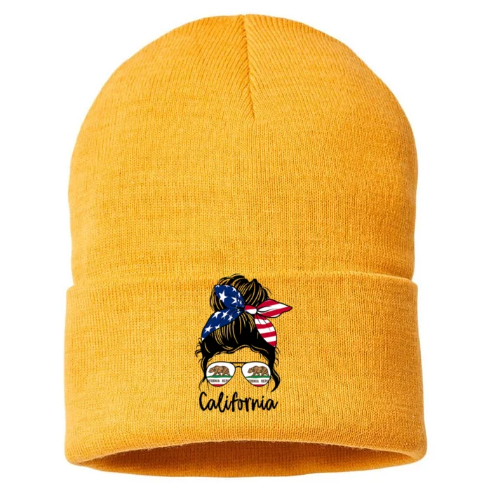 California Flag Girl California Flag State Girlfriend Sustainable Knit Beanie