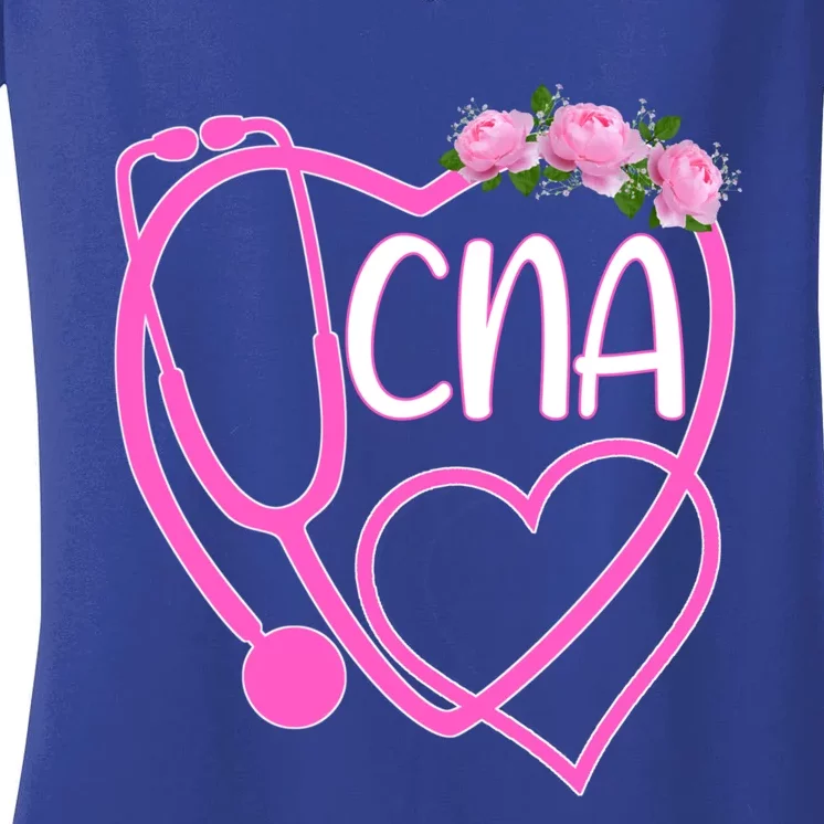 Cute Floral Heart Stethoscope Cna Certified Nurse Assistant Cute Gift Women's V-Neck T-Shirt