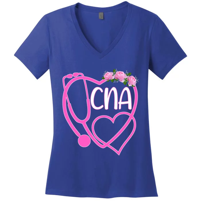 Cute Floral Heart Stethoscope Cna Certified Nurse Assistant Cute Gift Women's V-Neck T-Shirt