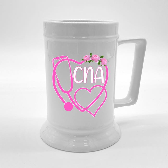 Cute Floral Heart Stethoscope Cna Certified Nurse Assistant Cute Gift Front & Back Beer Stein