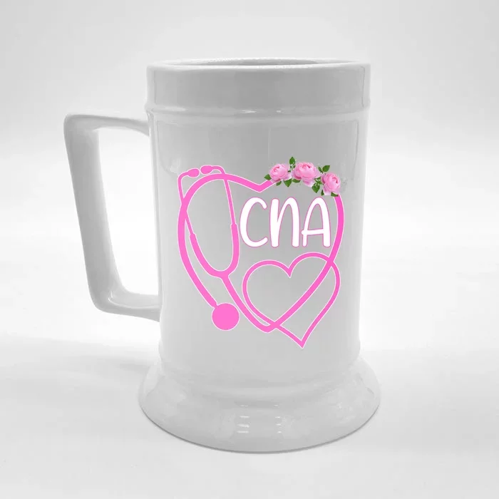 Cute Floral Heart Stethoscope Cna Certified Nurse Assistant Cute Gift Front & Back Beer Stein