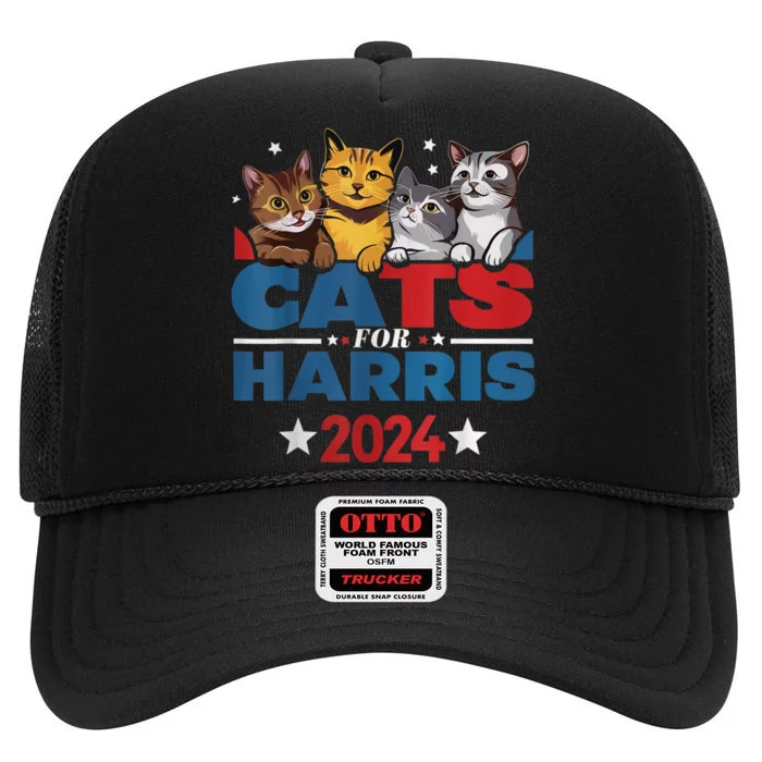 Cats For Harris 2024 Kamala Harris For President 2024 High Crown Mesh Trucker Hat