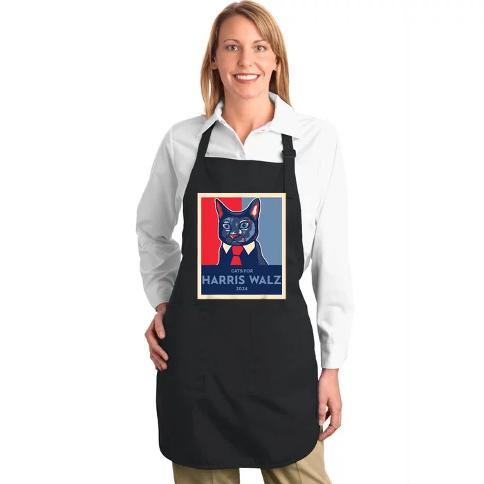 Cats For Harris Waltz 2024 Election Kamala Harris Tim Waltz Full-Length Apron With Pocket