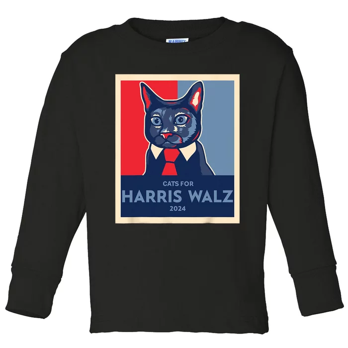 Cats For Harris Waltz 2024 Election Kamala Harris Tim Waltz Toddler Long Sleeve Shirt