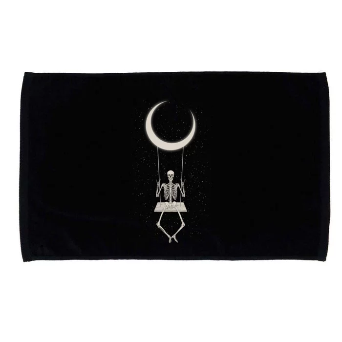 Cool Funny Halloween Skeleton On A Moon Swing Microfiber Hand Towel