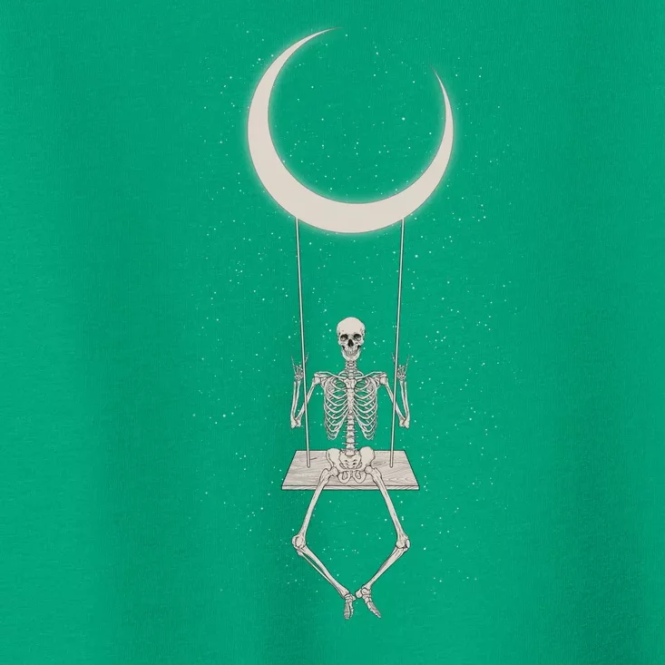 Cool Funny Halloween Skeleton On A Moon Swing Toddler T-Shirt