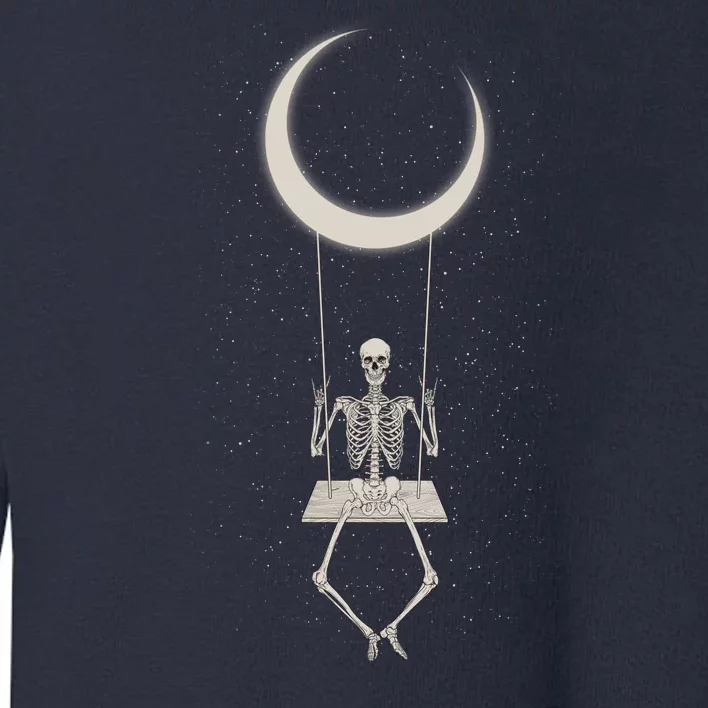 Cool Funny Halloween Skeleton On A Moon Swing Toddler Sweatshirt