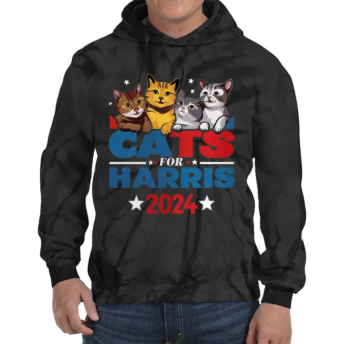 Cats For Harris 2024 Kamala Harris For President 2024 Tie Dye Hoodie