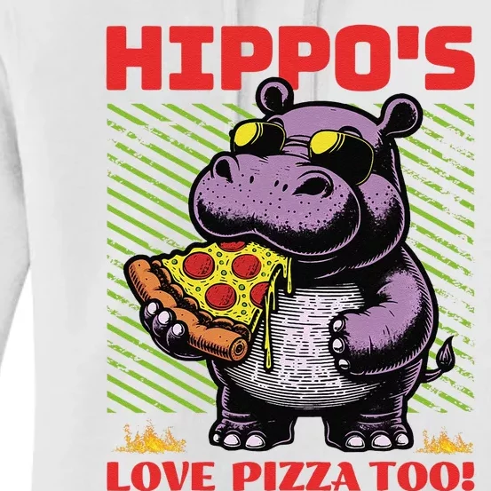 Cute Funny HippoS Love Pizza Too! Women's Pullover Hoodie