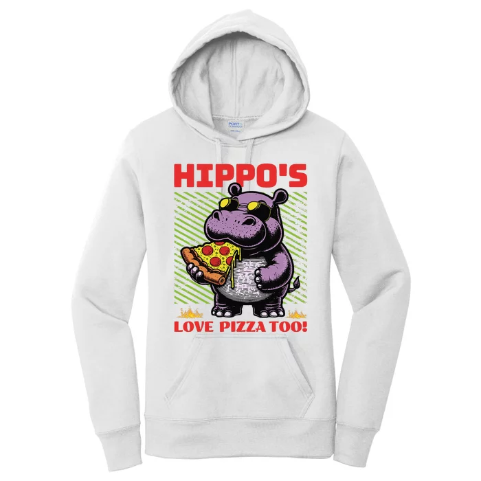 Cute Funny HippoS Love Pizza Too! Women's Pullover Hoodie