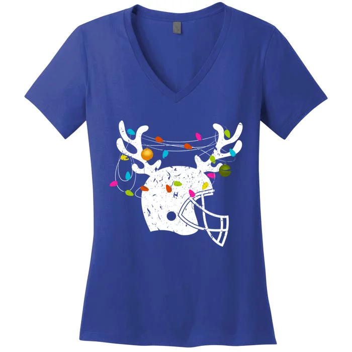 Christmas Football Helmet Xmas Gift Women's V-Neck T-Shirt