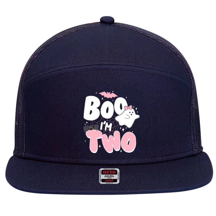 Cute Funny Halloween Boo Im Two Birthday Ghost Girl 7 Panel Mesh Trucker Snapback Hat