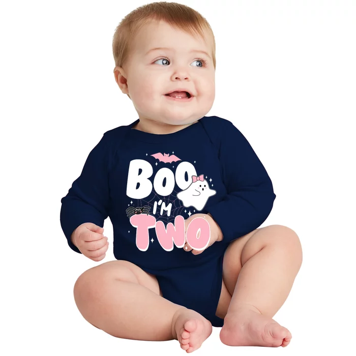 Cute Funny Halloween Boo Im Two Birthday Ghost Girl Baby Long Sleeve Bodysuit