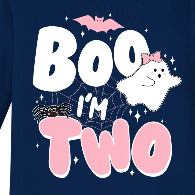 Cute Funny Halloween Boo Im Two Birthday Ghost Girl Baby Long Sleeve Bodysuit