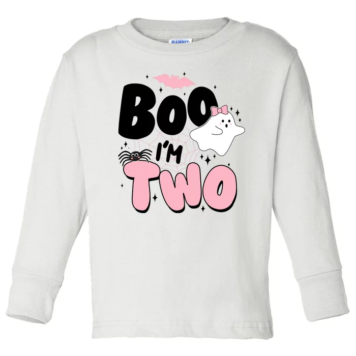 Cute Funny Halloween Boo Im Two Birthday Ghost Girl Toddler Long Sleeve Shirt