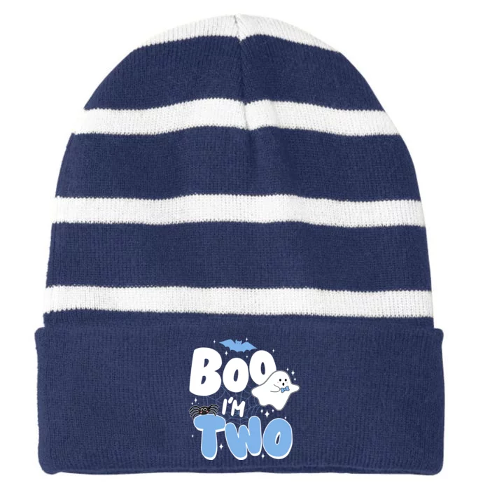 Cute Funny Halloween Boo Im Two Birthday Ghost Boy Striped Beanie with Solid Band