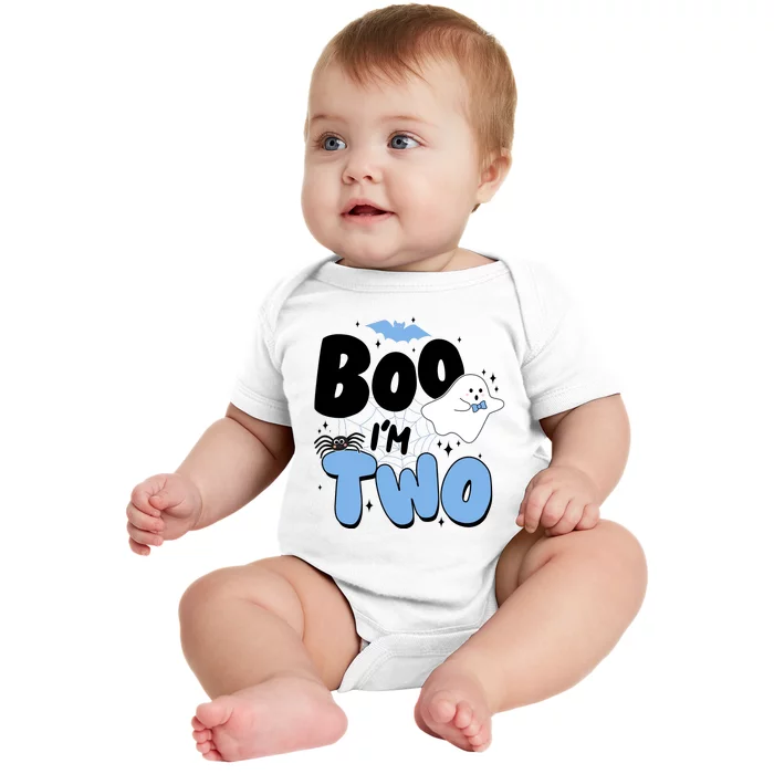 Cute Funny Halloween Boo Im Two Birthday Ghost Boy Baby Bodysuit