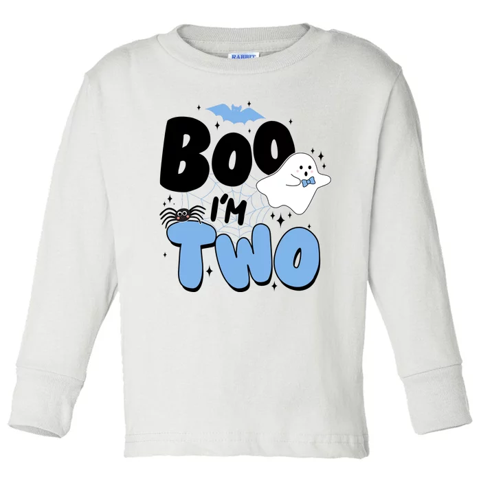 Cute Funny Halloween Boo Im Two Birthday Ghost Boy Toddler Long Sleeve Shirt