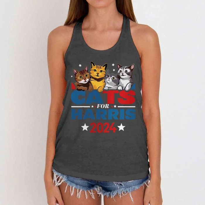 Cats For Harris 2024 Kamala Harris For President 2024 Gift Women's Knotted Racerback Tank