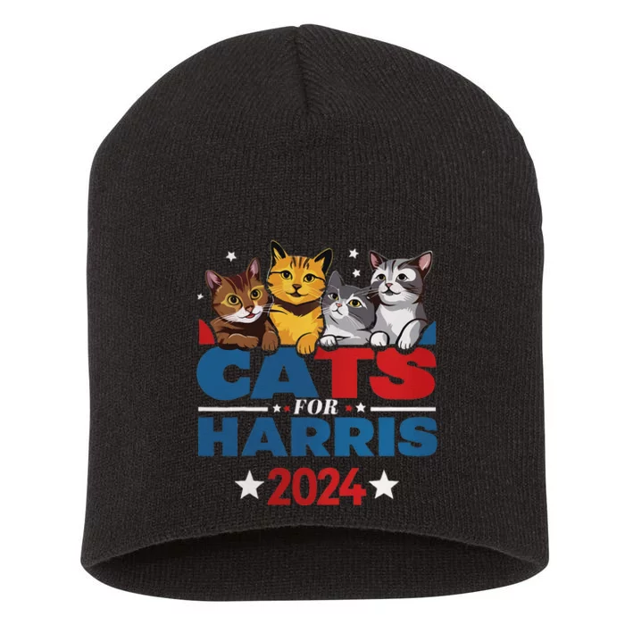 Cats For Harris 2024 Kamala Harris For President 2024 Gift Short Acrylic Beanie