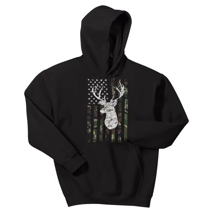 Camouflage Flag Hunter Buck Deer Hunting Kids Hoodie