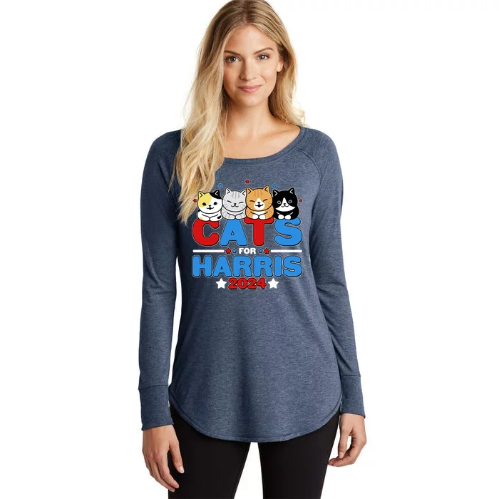 Cats For Harris Vote Kamala Harris 2024 Election Women's Perfect Tri Tunic Long Sleeve Shirt