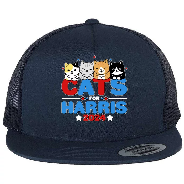 Cats For Harris Vote Kamala Harris 2024 Election Flat Bill Trucker Hat