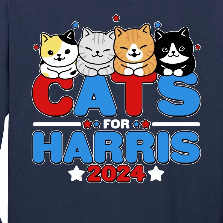 Cats For Harris Vote Kamala Harris 2024 Election Tall Long Sleeve T-Shirt