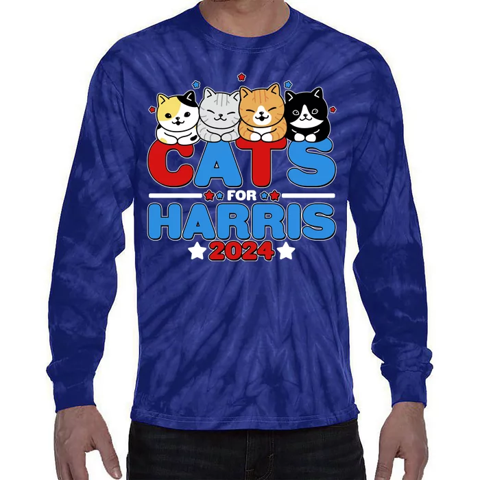 Cats For Harris Vote Kamala Harris 2024 Election Tie-Dye Long Sleeve Shirt