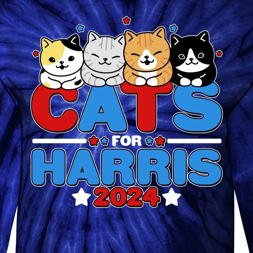 Cats For Harris Vote Kamala Harris 2024 Election Tie-Dye Long Sleeve Shirt