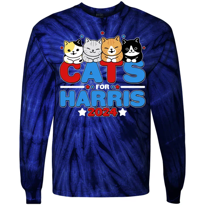 Cats For Harris Vote Kamala Harris 2024 Election Tie-Dye Long Sleeve Shirt