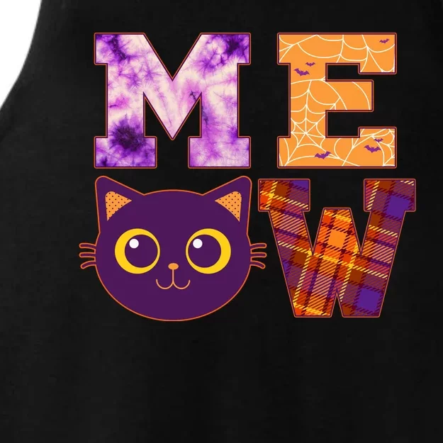 Cute Fall Halloween Cat MEOW Ladies Tri-Blend Wicking Tank