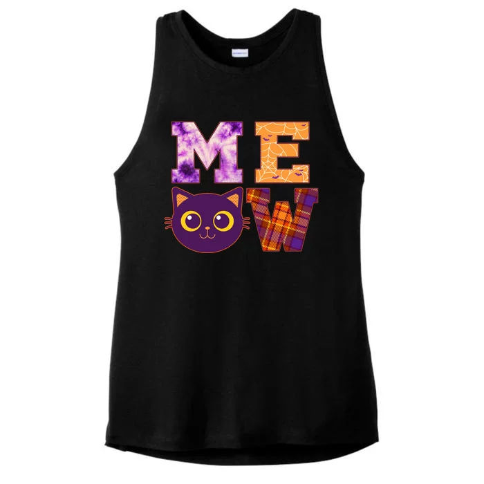 Cute Fall Halloween Cat MEOW Ladies Tri-Blend Wicking Tank