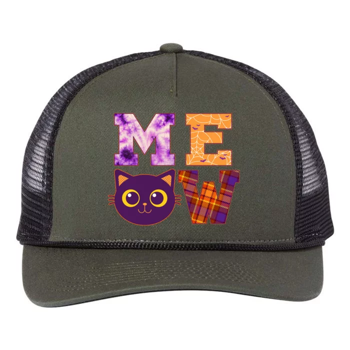 Cute Fall Halloween Cat MEOW Retro Rope Trucker Hat Cap